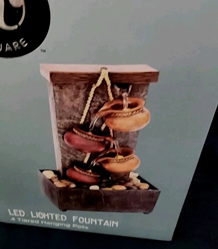 WAYLAND SQUARE LED LIGHTED FOUNTAIN 4 TIERED HANGING POTS 1.5V BATTERY OPERATED