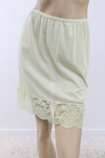 Vintage Short Green Half Slip Nylon S M 4" Wide Lace Trim Satin Pillow Tab