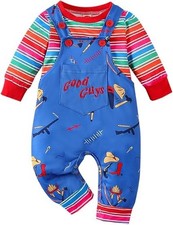 Baby Boy Halloween Costume Toddler Chucky Overalls Outfit Long Sleeve Striped