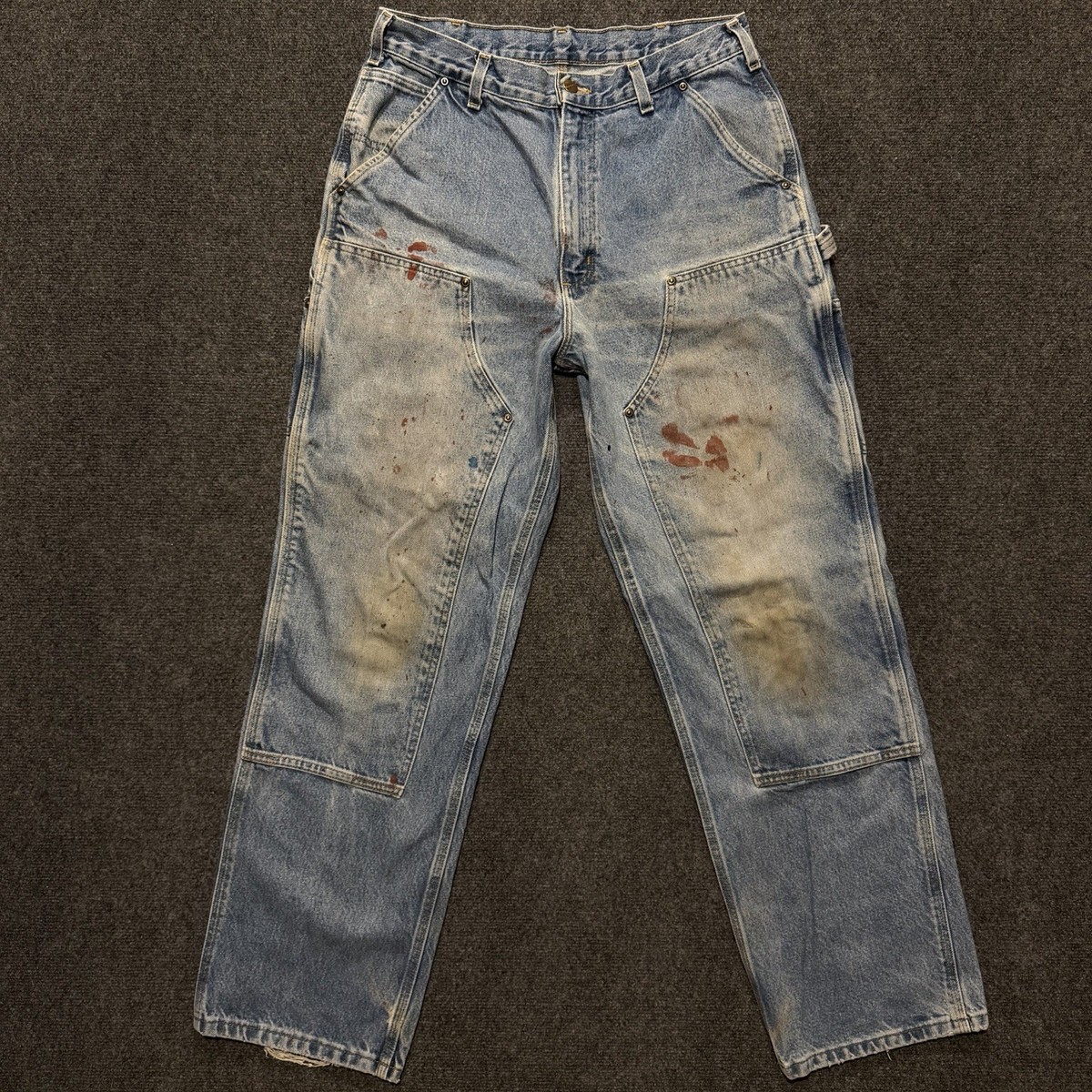 Carhartt b188 DMS 34×32 Carhartt Double Knee Men's Faded/Distressed Blue Denim Cotton Work
