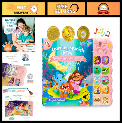 Bilingual Spanish Musical Book for Toddlers - 8 Nursery Rhymes & Learning Toy