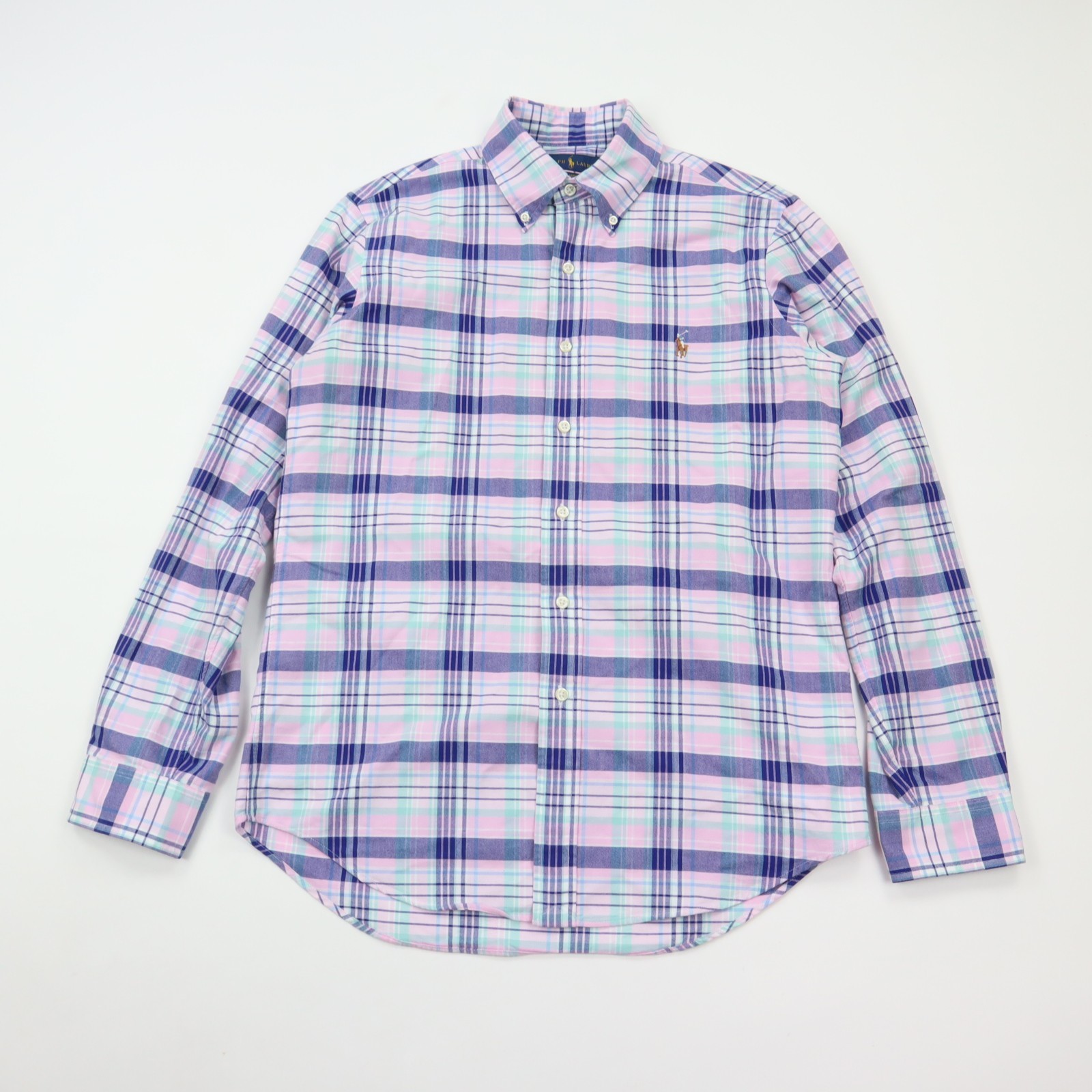 Camicia Ralph Lauren uomo piccola vestibilità classica blu rosa quadri carne pony abbottonata