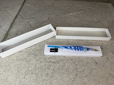 Blue Swirl Glass Dip Calligraphy Pen w/ Ink Bottle & Box Art Writing
