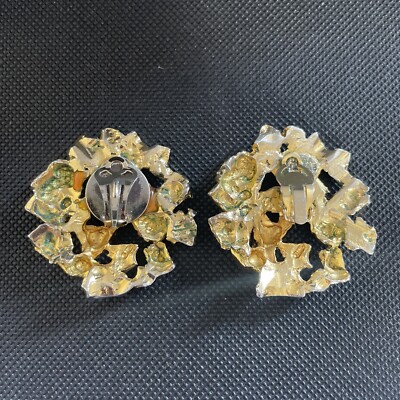 Boucles D'oreilles Vintage LINDA HATTAB Paris - Haute Couture - Clip Moderne Argenté/doré - Occasion