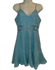 New Simplee Blue Eyelet V-Neck Dress M Sundress Daisy Boho Lined NWT Festival