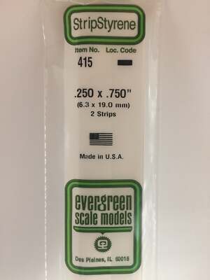 Evergreen Scale Models Opaque White Styrene Strips .250in Thick, 24in Long . 415