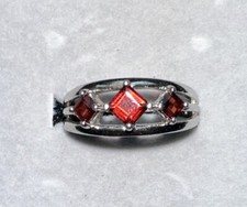 Garnet Trio, Three stone, 925 Sterling Silver Triple Band Ring Size 7