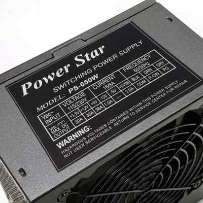 NEW-Power-Star 650W ATX Power Supply 12-cm Fan 20+4pin SATA 2x-4+4Pin 2x-6+2pin