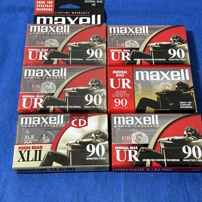 6 Maxwell UR 90 Minute Blank Audio Cassette Tapes Normal & High Bias New Sealed