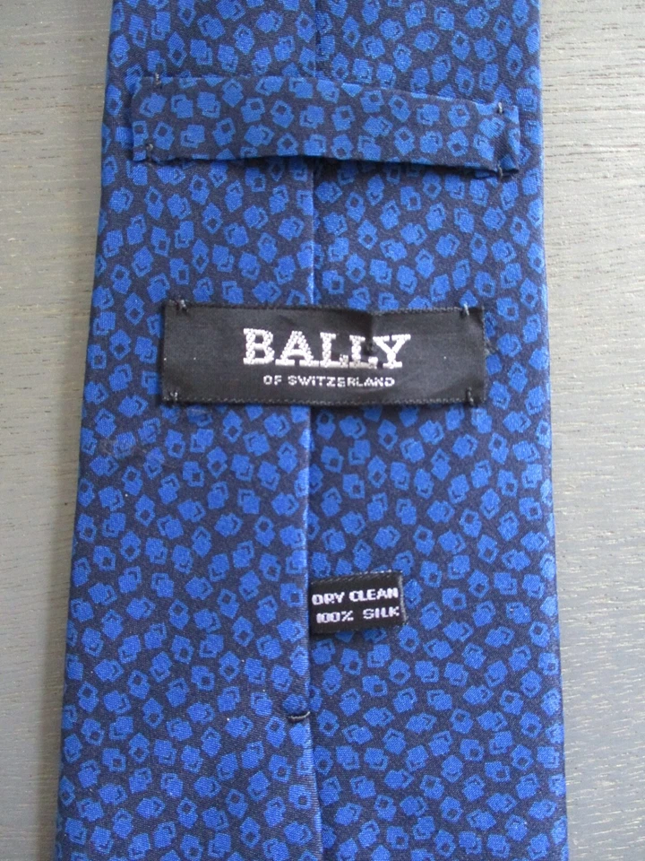 Corbata Bally Suiza Azul Negro Estampado Novedad Pura Seda Cuello Foto 3 de 4
