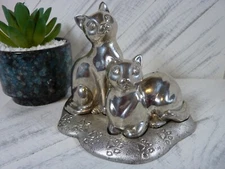 Lenox Kirk Stieff Pewter Pair of Cats with Base Salt and Pepper Shakers - J5