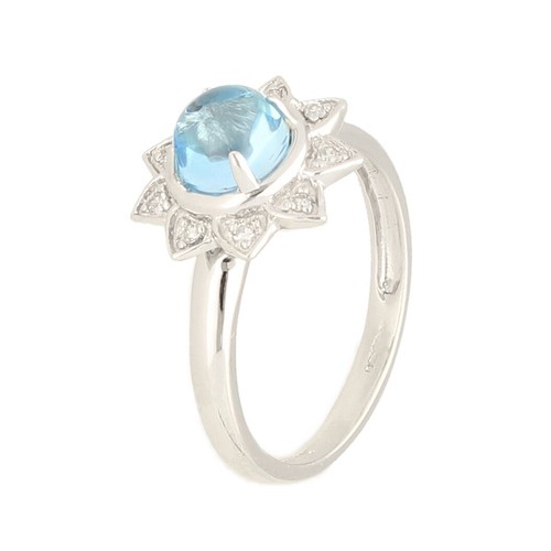 9Ct White Gold Cabochon Blue Topaz & Diamond Cluster Ring (Size N) 12mm Diameter - Picture 2 of 3
