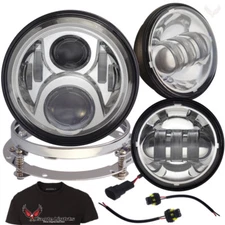 Eagle Lights Chrome 7" Harley LED Headlight with LED Fog Lights and Adapter Ring