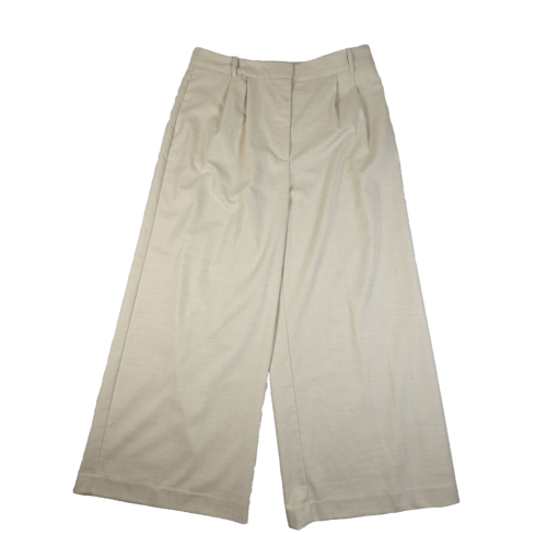 NWT Wide Leg Linen Look Trousers Plus Size 16P Khaki White Beach Coastal Modern