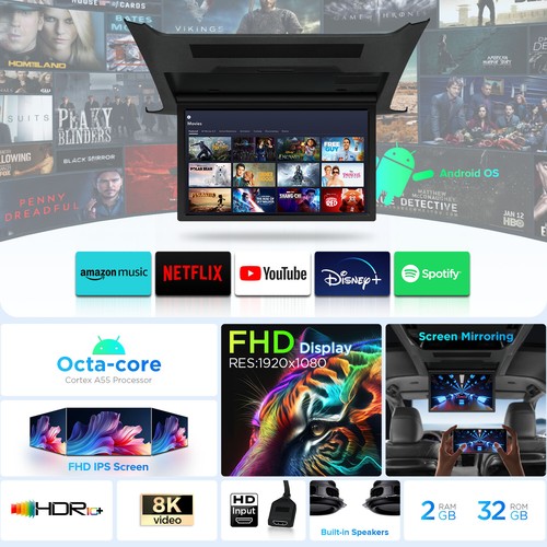 14" Android Car Roof Flip Down Monitor MPV TV 2+32GB for TOYOTA ALPHARD VELLFIRE - Picture 4 of 23