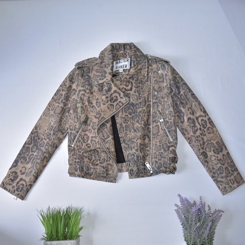 ¡Oferta! $798 WALTER BAKER 100% Cuero Francis Animal Print MotoJacket Talla XS - Imagen 4 de 12