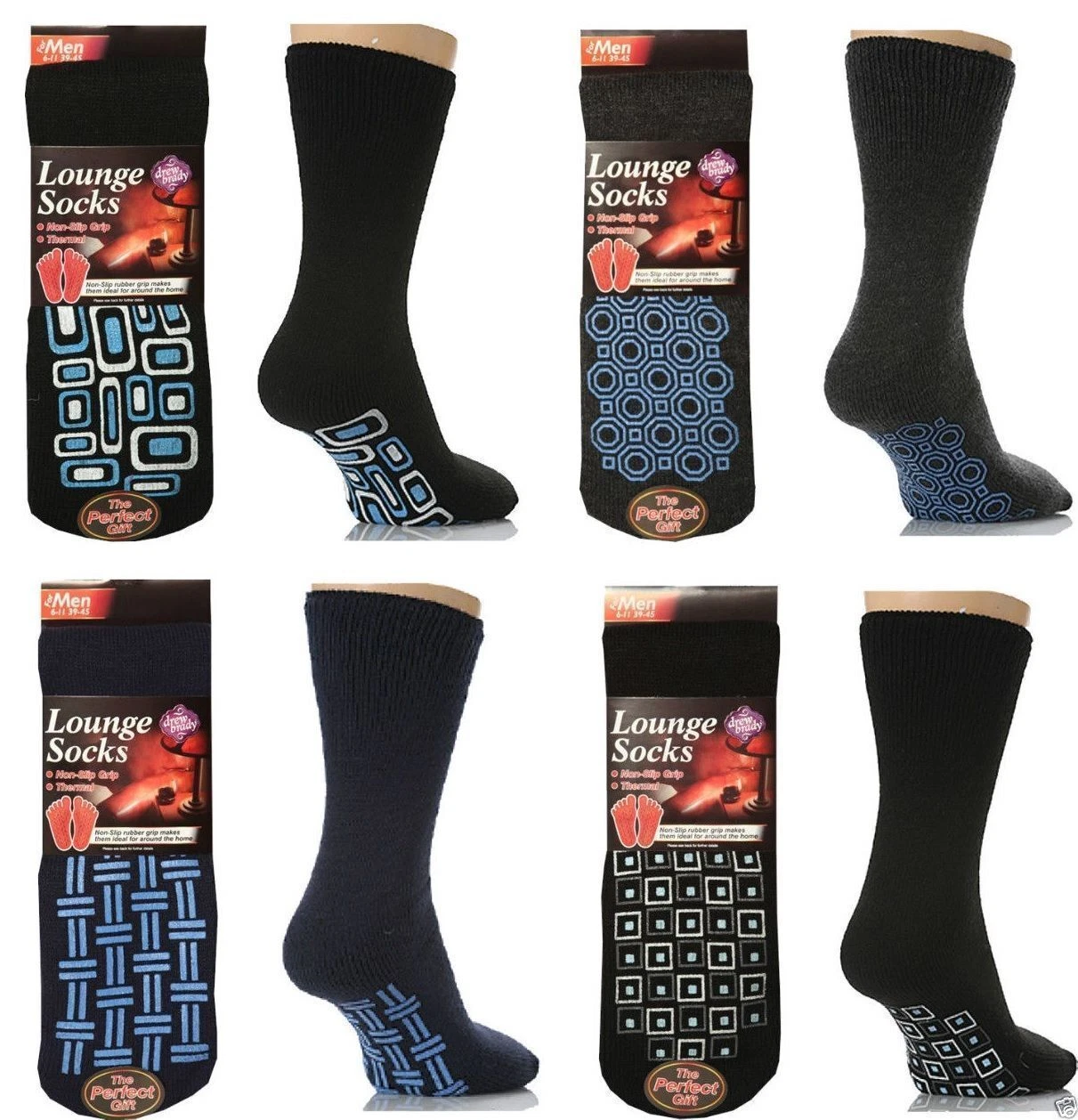 6 PAIRS Mens Lounge Socks Thick Non Slip Rubber Grip Thermal Fleece Bed Slipper