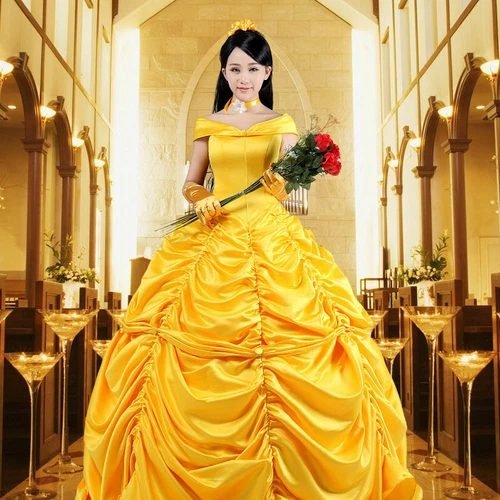 Adult Belle Cosplay Costume Beauty and The Beast Princess Ball Gown Fancy Dress - Picture 6 of 14