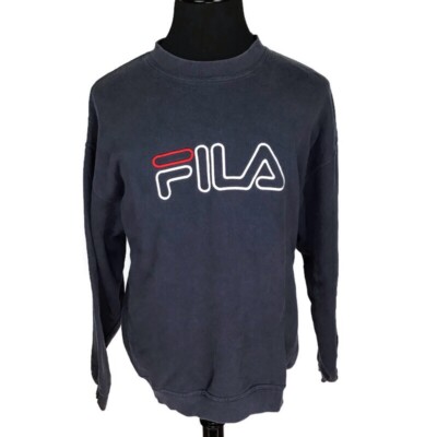 FILA Vintage Logo Classic Sweatshirt Men Pullover Navy Blue Cotton Blend  Mens XL