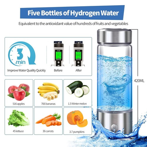 Portable Hydrogen Water Ionizer Machine Rechargeable Health Cup for Travel 420ml - Picture 7 of 23