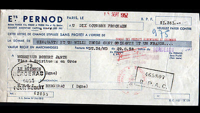 PARIS (XX°) DISTILLERY ''Ets. PERNOD'' Traite en 1952