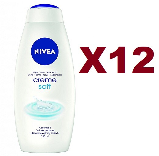 12 PZ NIVEA BAGNODOCCIA CREME SOFT 750ML BAGNO SCHIUMA