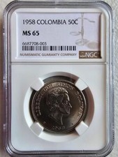 Colombia 50 Centavos 1958 NGC MS 65