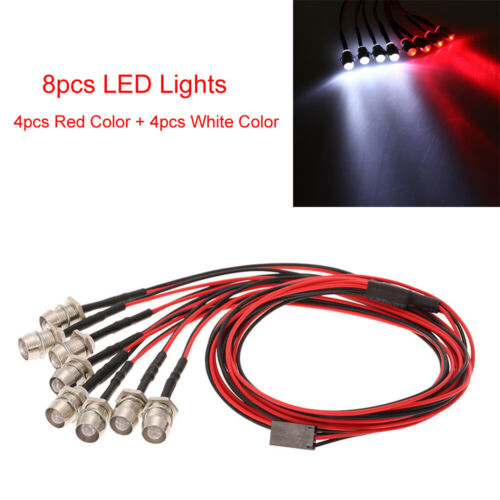 Diy 8Pcs LED Lights Red&White For 1/10 RC Car Traxxas Tamiya HSP SCX10 D90 - Picture 10 of 10