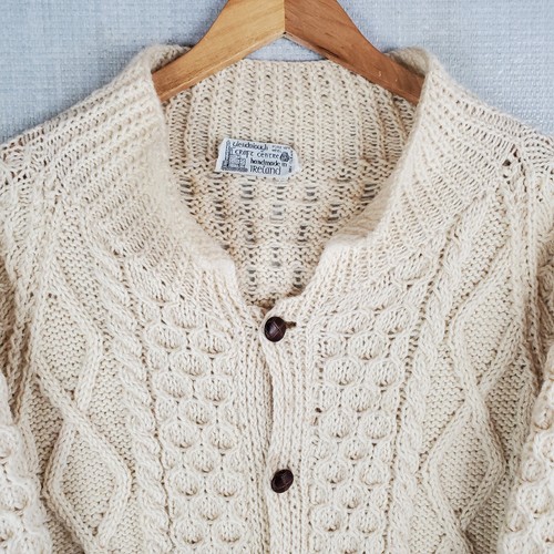 Vintage Glendalough Herren Gr. Medium handgestrickt Irland hergestellt Strickjacke Pullover Fischer - Bild 11 von 13