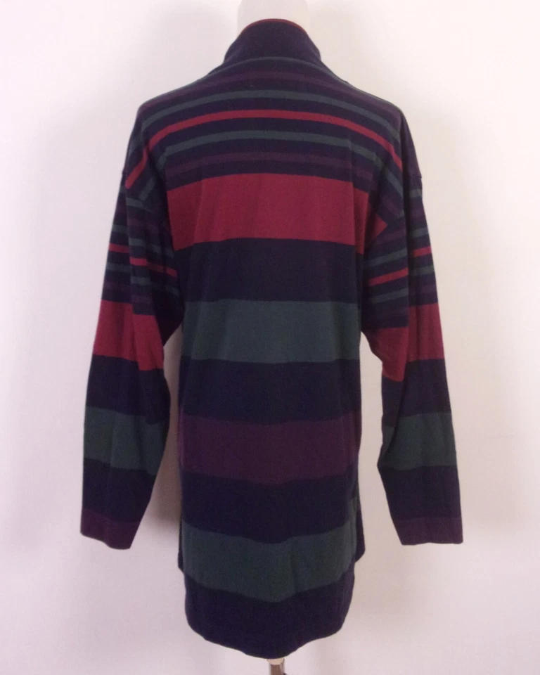 复古 80 年代 90 年代 id Sport RETRO 彩色条纹长袖衬衫模拟领 L — 第 3/4 张图片