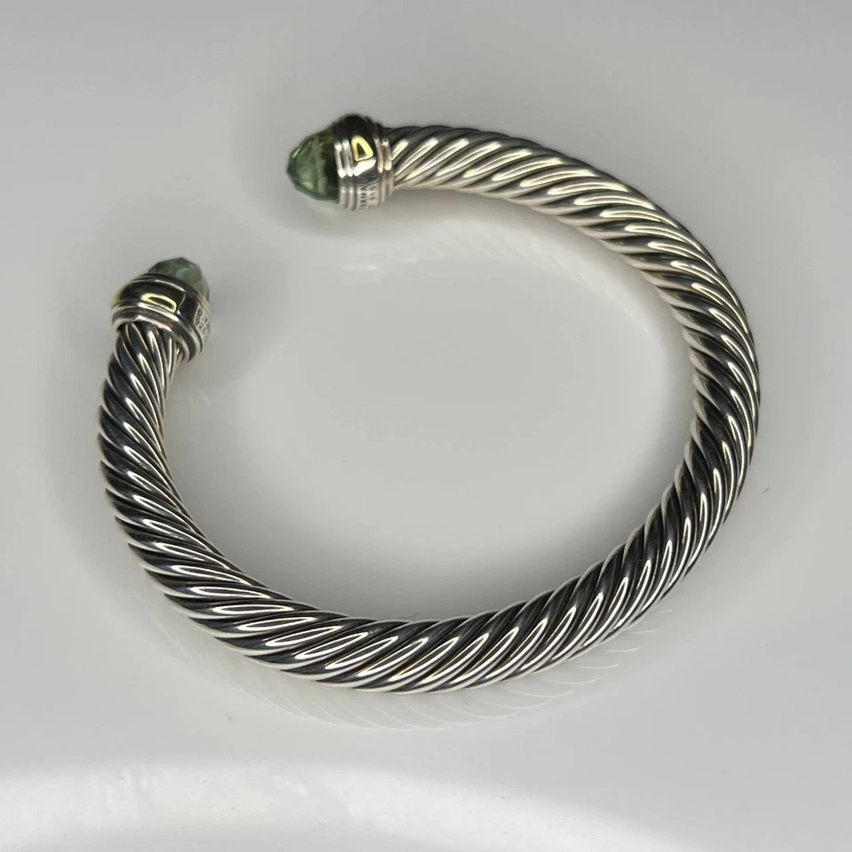 Auténtico Brazalete Cable Prasiolita DAVID YURMAN MEDIANO Plata de Ley y Oro Foto 4 de 4
