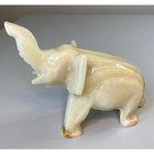 Vintage White Onyx Marble Elephant Figurine 5" Hand Carved Trunk Up Good Luck