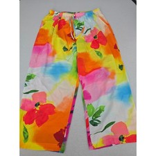 Jams World Bliss Hawaiian Tropical Pants Women's Small Watercolor Floral Rayon