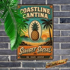 Vibrant Hawaiian Tiki Bar Tin Sign Retro Tropical Island Wall Decor 8x12