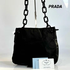 Excellent Condition PRADA Nylon Leather Shoulder Bag Black Tote From Japan Prada