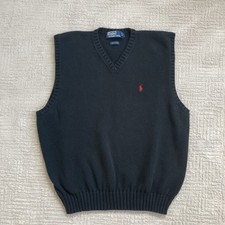 Vintage Polo Ralph Lauren Sweater Vest Men  s XL Black V-Neck Knit Red Pony Golf