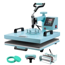 Heat Press Machine 15x15 inch with 30oz Tumbler Press T-Shirts Green