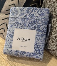 NWT Blue Floral QUEEN Sheet Set 100 Cotton Aqua Bloomingdale s 268 MSRP 4pc Set