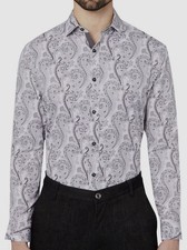 Society of Threads Men's Grey Slim Stretch Dress Shirt Size-L