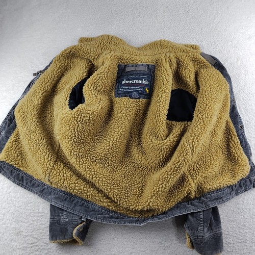 Vintage Abercrombie & Fitch Y2K Jacket Corduroy Sherpa Youth Medium Gray 2000s - Picture 4 of 8