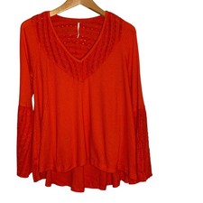Free People Top Womens X-Small Parisian Nights Vermillion Bell Sleeves OB921813