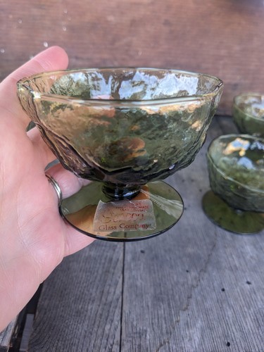 Vintage Seneca Glass Avocado Green Driftwood 6oz Sherbet Glasses (8) - Picture 3 of 4