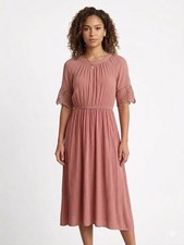 Forever 21 Contemporary Mauve Pleated Midi Dress Small Lace Crochet Sleeve Boho