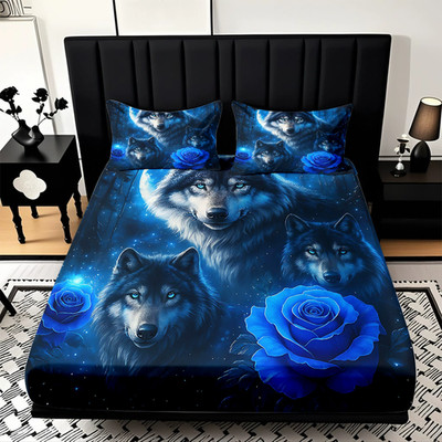 3D Fantasy Wolf.40 Spannbettlaken &Kopfkissenbezug80*80 Ind. Name Bettwäsche Set