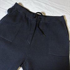 Brunello Cucinelli Kids Navy Ribbed Wide Leg Drawstring Cotton Jogger Pants 12