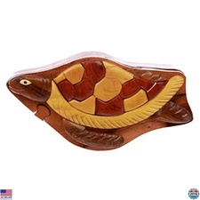 Handcrafted Wooden Turtle Animal Shape Secret Jewelry Puzzle Box - Turtle