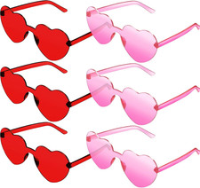 6 Pairs Heart Shaped Sunglasses Trendy Transparent Candy Color Rimless Eyewear H