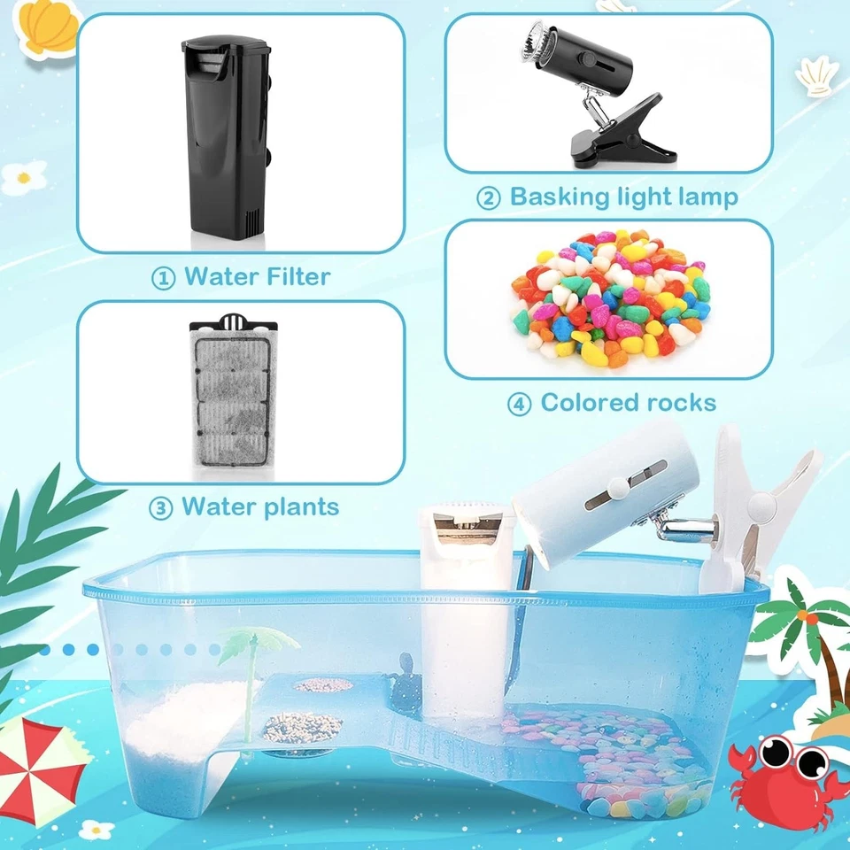 Hábitat de tortugas compacto de 5 galones con áreas multifunción - Completo con filtro Foto 4 de 4
