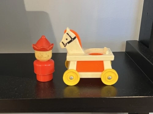 Vintage Fisher Price Little People Clown Figure And Rocking Horse