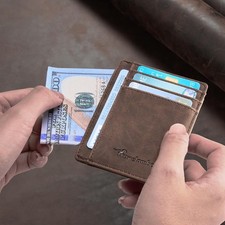 Leather Slim Wallet Credit Card Holder Mens RFID Blocking Minimalist Design